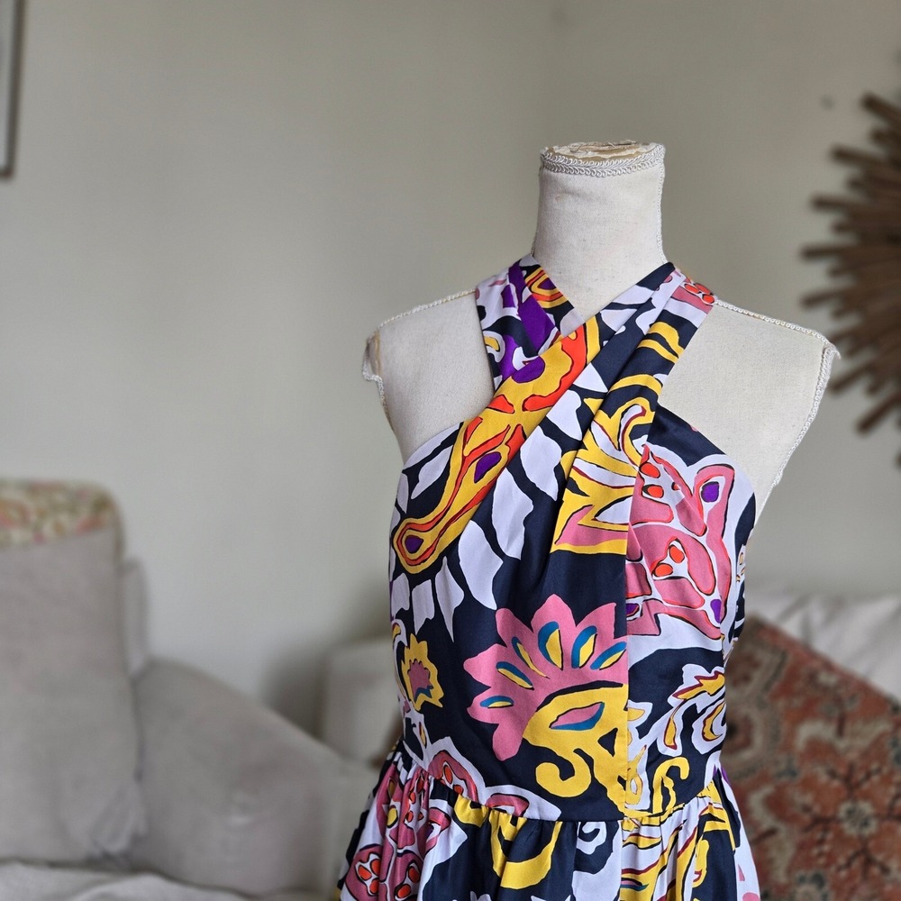 J. Crew Size 2 Paisley Silk Floral Print Luxury Halter Maxi Sarong Party Dress - Picture 2 of 9